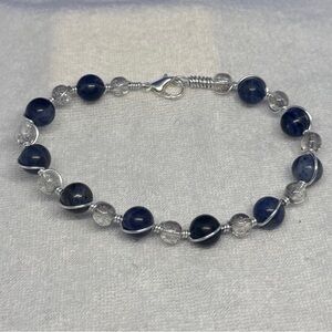 Silver Wire Wrapped Lapis Beaded Bracelet